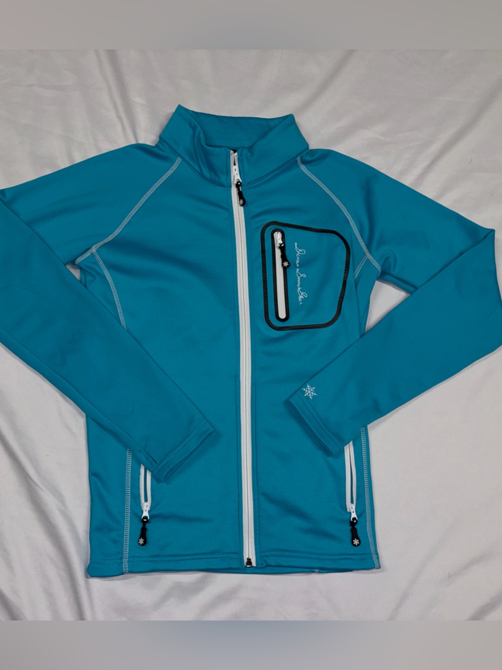 Divas Snow Gear Teal Jacket with White Zippers Lot H